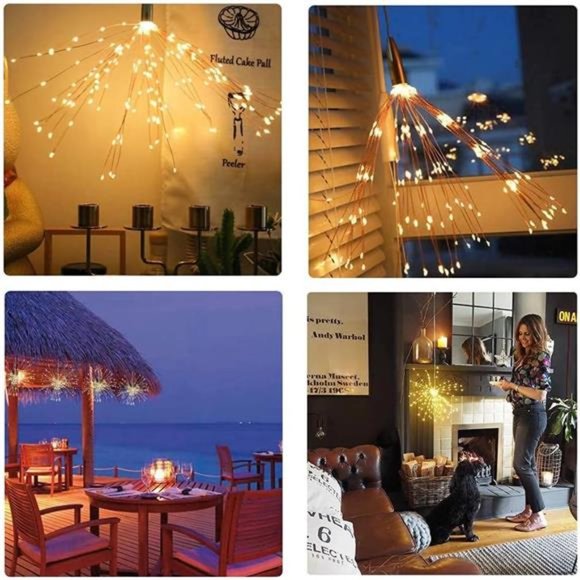 2 Pack Starburst Sphere Lights,200 Led Firework Lights, 8 Modes Dimmable - Picture 2 of 6